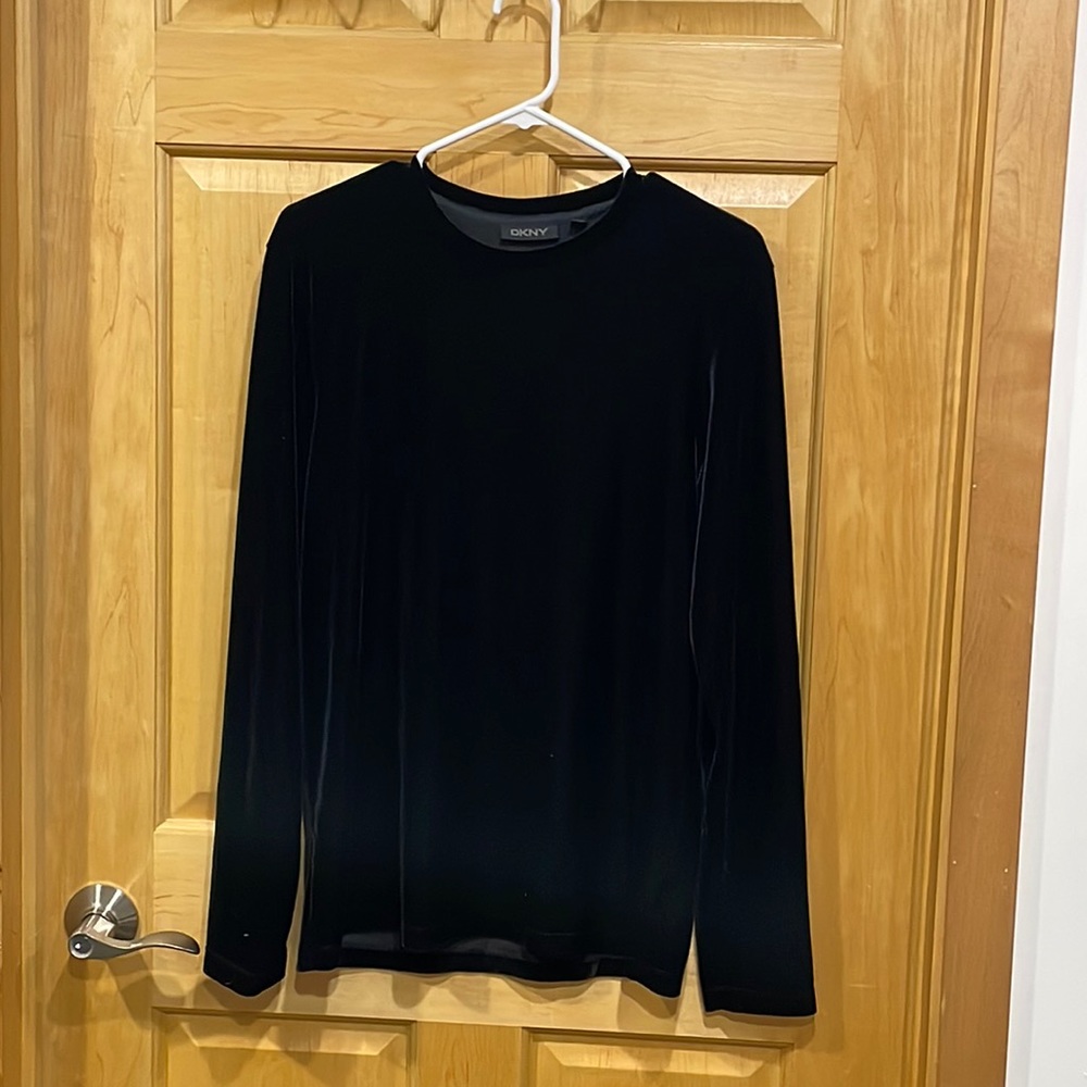DKNY black stretch velour long sleeve top size M